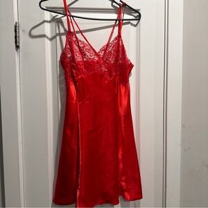 Vintage Y2K Victoria's Secret Red Satin Lace slip dress Size S